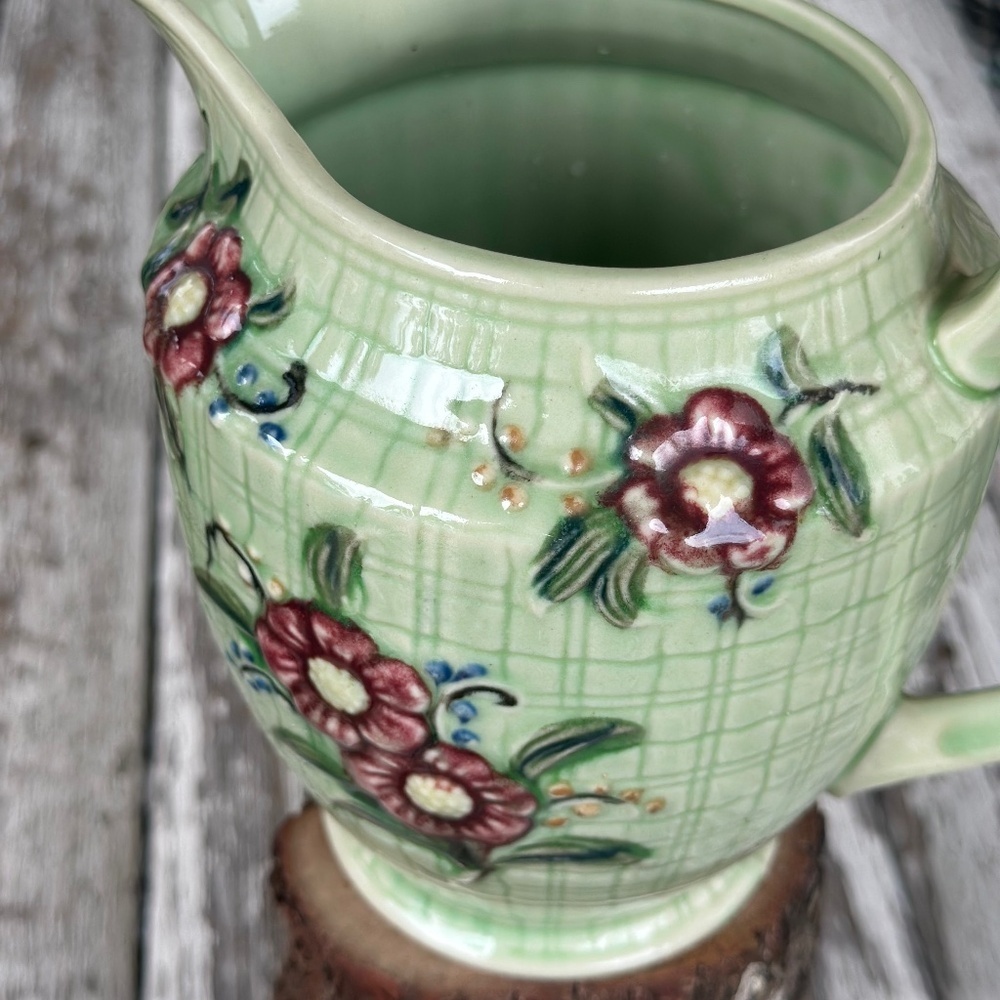 Mid 20th Century Hand Painted Window Pane Camellia Earthenware Jug Japan - Picture 7 of 7